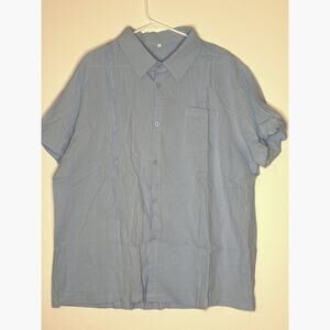 Ranberone Men's Light Blue Short Sleeve Cotton Linen Shirt New XXL